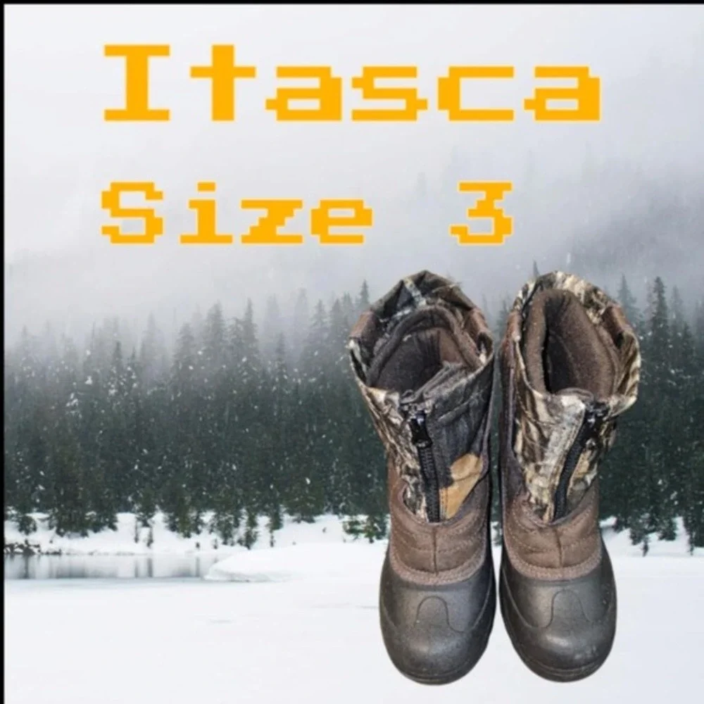 Boy's Itasca Brown Camo Leather Boots Zip‎ Up Size 3 (4505)